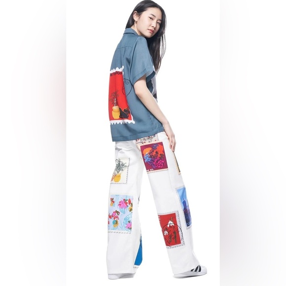 THE KIT's Nicole Jean wide-leg high-waisted denim vintage stamp patchwork baggy - Picture 5 of 16